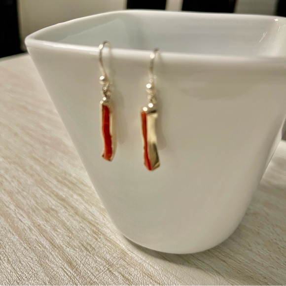 Sterling silver 925 one of a kind bezel set branch coral earrings - Picture 6 of 10